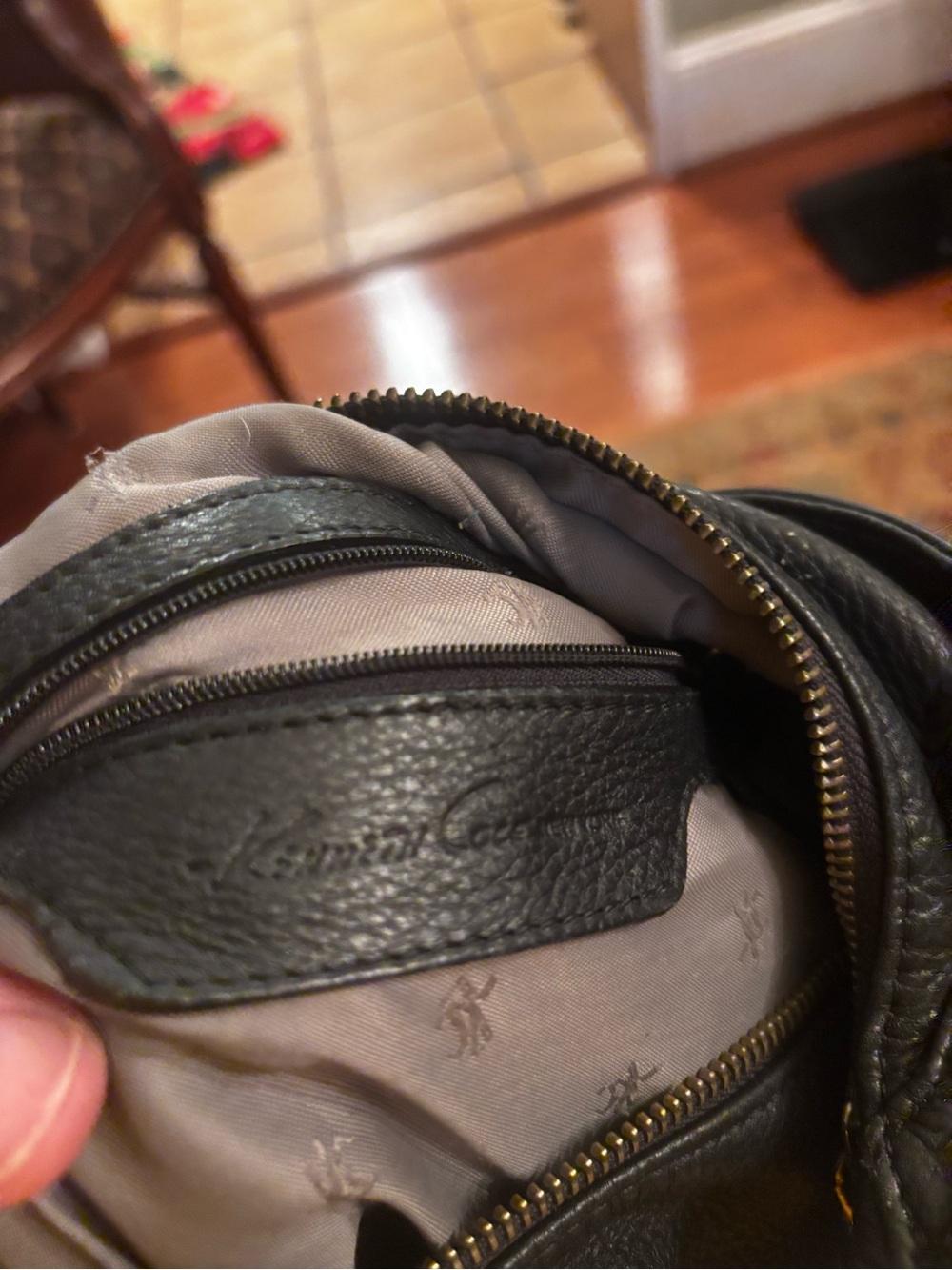Kenneth Cole Black Leather Hobo Bag with Silver Hardware - Picture 3 of 7